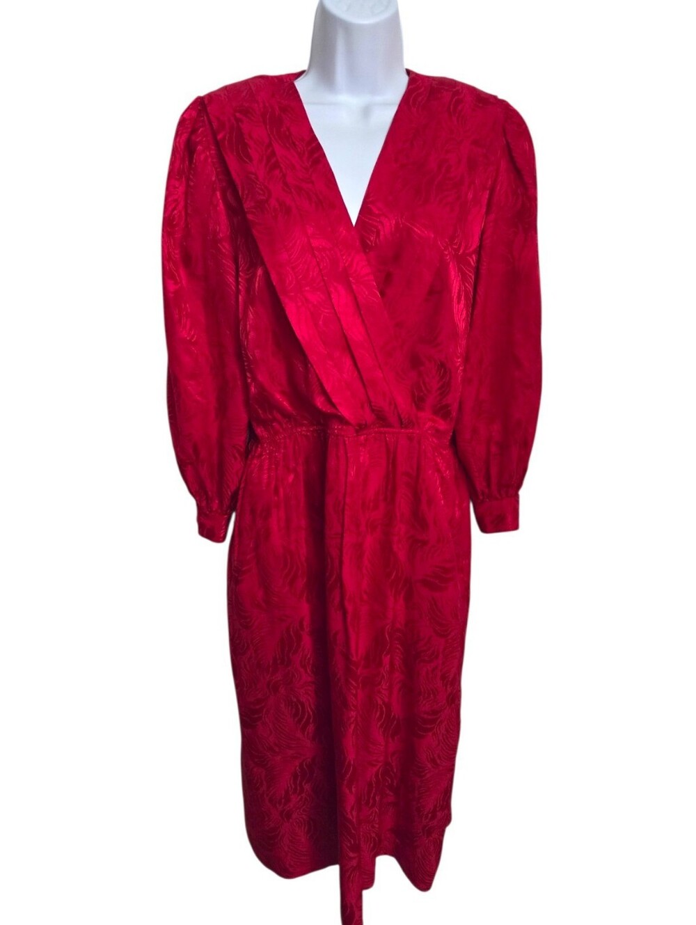 Vintage Silk Studio Red Midi Dress Women's Size 6 Faux Wrap